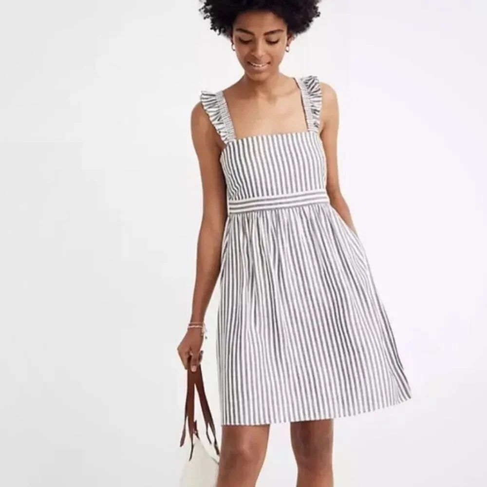 Madewell Striped Ruffle Sleeve Pinafore Dress CottageCore Schoolgirl Size 6